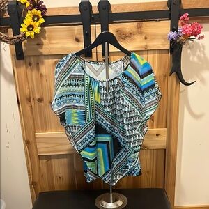 CGeometric Women's Blouse Poncho over Tank- Blue, Green, Black